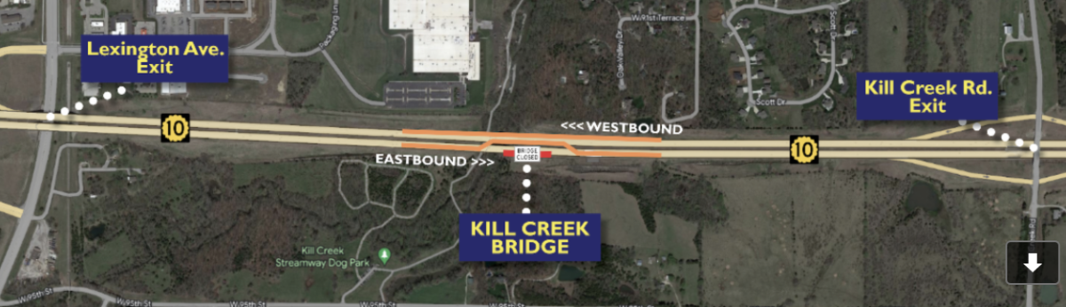 The eastbound Kill Creek Bridge will be closed beginning July 17. Photo courtesy of the city of De Soto