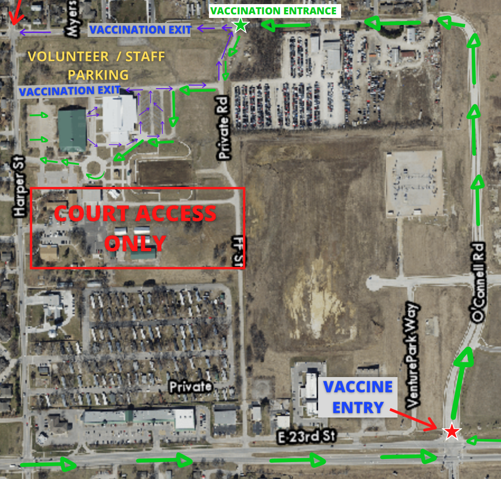 Volunteers will be present to direct traffic from court proceedings and mass vaccination clinics.&#160;