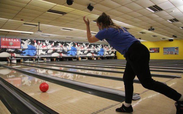 Senior Abby Watson rolls the ball down the lane at state Thursday.