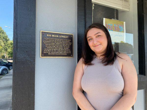 Olivia Pacheco said this plaque is the idea behind the name 800 Main Salon. 