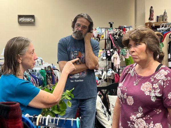 Christine and Paul Zimmer discuss store inventory with customer Sheila Bost (From left to right, Sheila Bost, Paul Zimmer and Christine Zimmer).