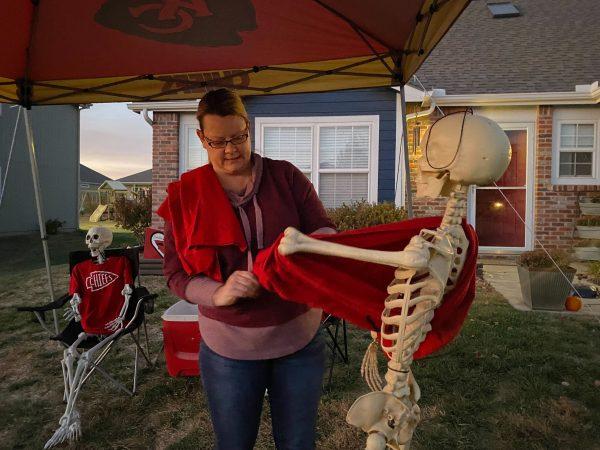 Frances Faircloth said she often gets ideas for how to arrange the skeleton decorations in her yard from family and friends.