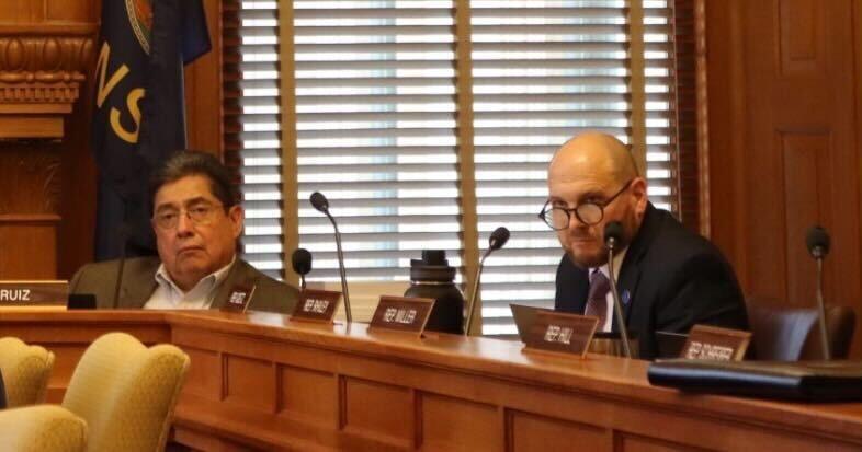 Rep. Louis Ruiz, D-Kansas City, left, and Rep. Jason Goetz, R-Dodge City, listen to one of the proponents of House Bill 2003 make their arguments. The House Committee of Education listened to arguments from supporters and opponents of the bill during a hearing Thursday afternoon.