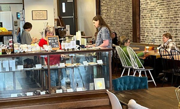 Customers visit Zeb's for coffee Wednesday. Scenes for a Netflix show were filmed there and at Twill Trade.