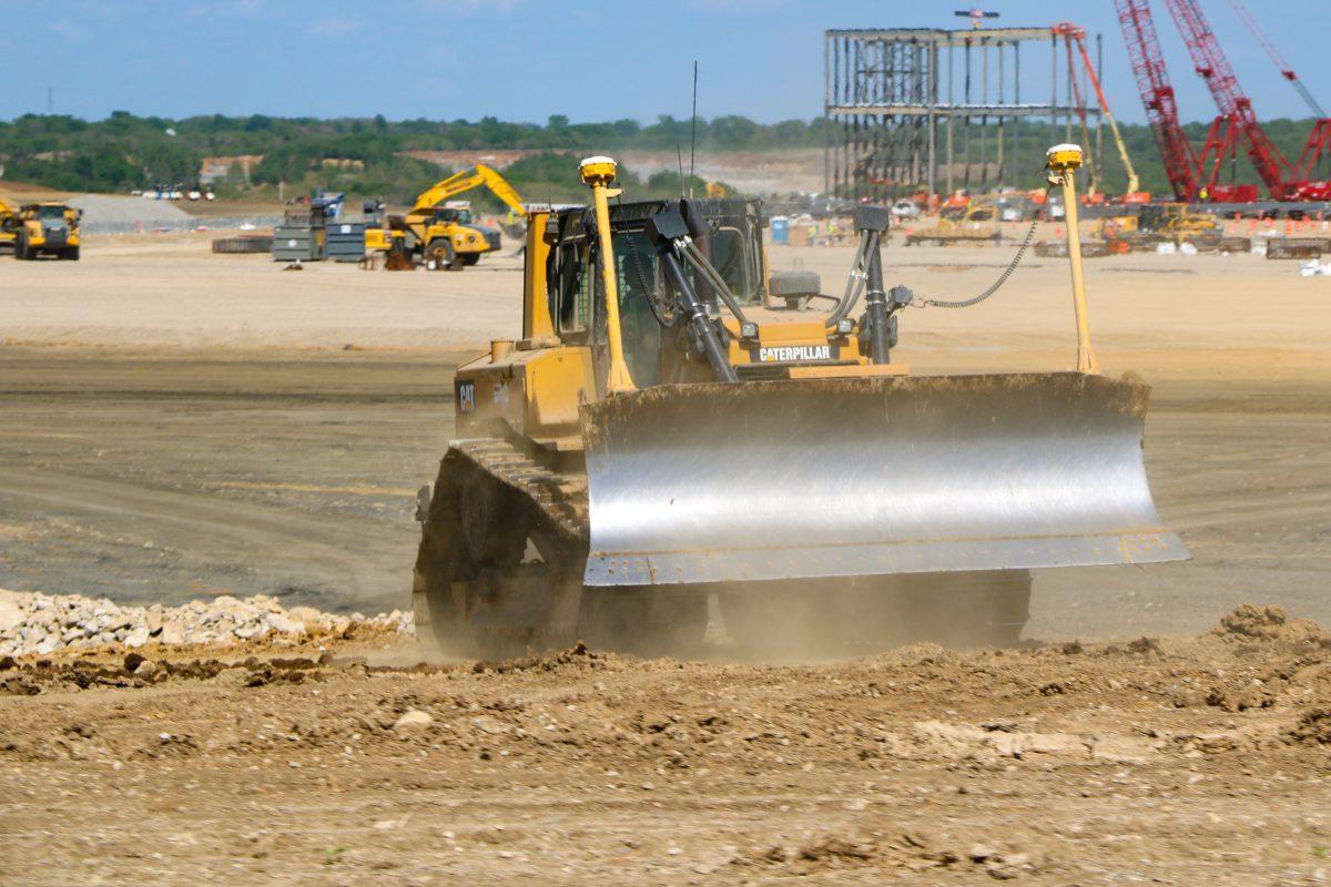 The Panasonic factory continues to be built at the site of the former Sunflower Army Ammunition Plant. The plant is expected to be completed by 2025. This photo, taken in May, comes shortly after the first installation of vertical beams at the site.