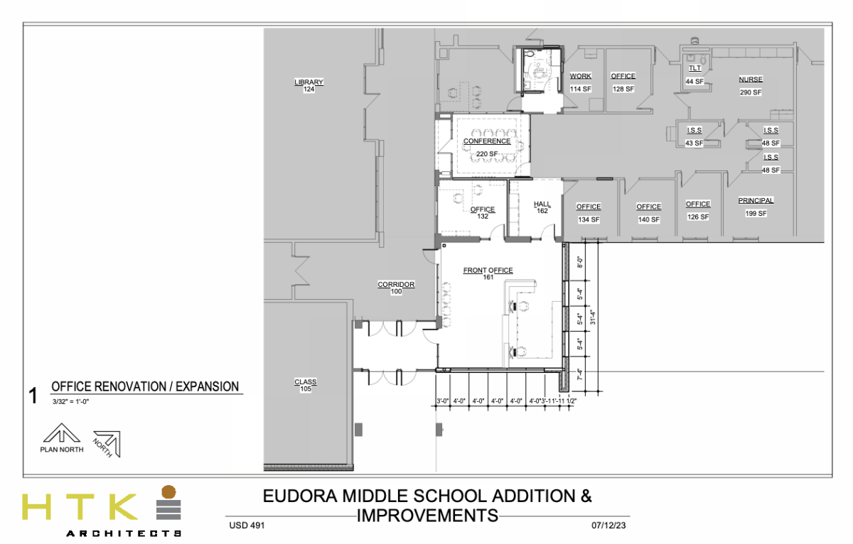 A rendering of the middle school shows the addition of a new secure entrance.&#160;