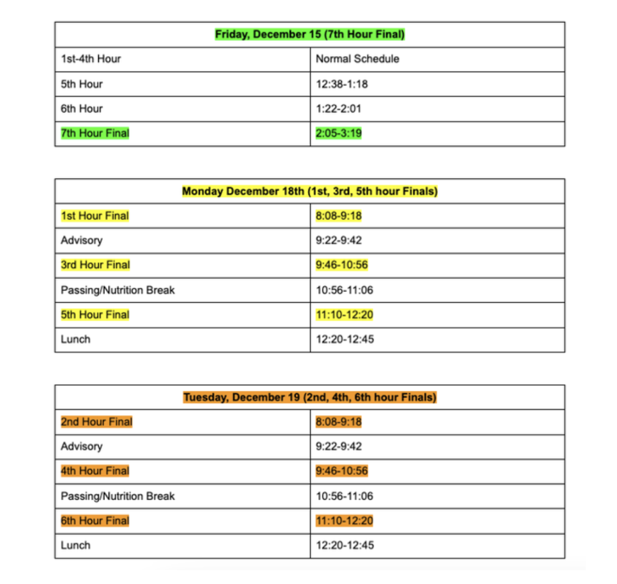 finals sched