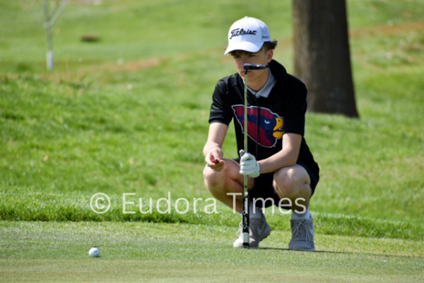 Junior Cayden Dittmer eyes up a putt Tuesday at the Jefferson West Invitational.