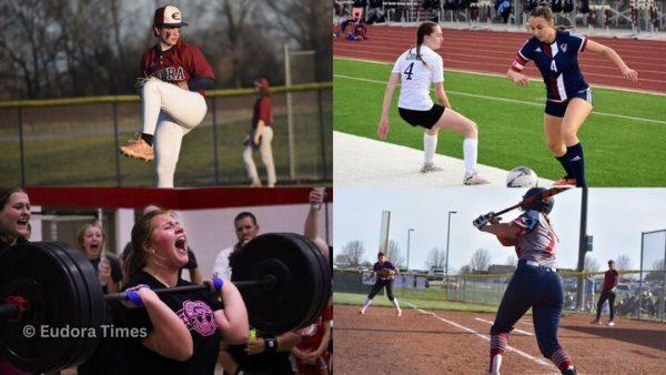 Clockwise from top left, seniors Kelton Ford, Jayla Erpelding, Lilly Rife and Brennan Moeckel will play spring sports in college next year. 