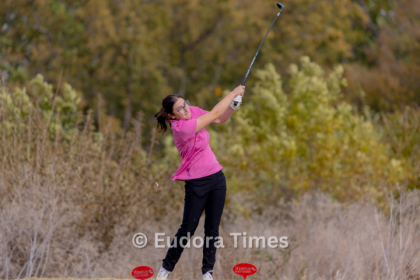 Junior Marleigh Grant takes a swing at the girls golf 4A state tournament Monday. Grant finished 11th, buoyed by a balanced performance on both days of play. 
 