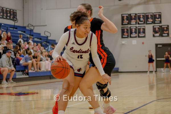 Freshman Avah Dye cuts in front of a Bonner Springs opponent during the first half of the game Tuesday. 
 