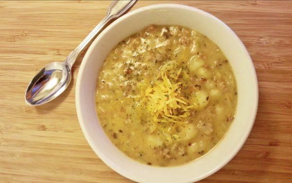 This cheesy Italian sausage potato chowder comes together easily and will warm you down to the tips of your toes.