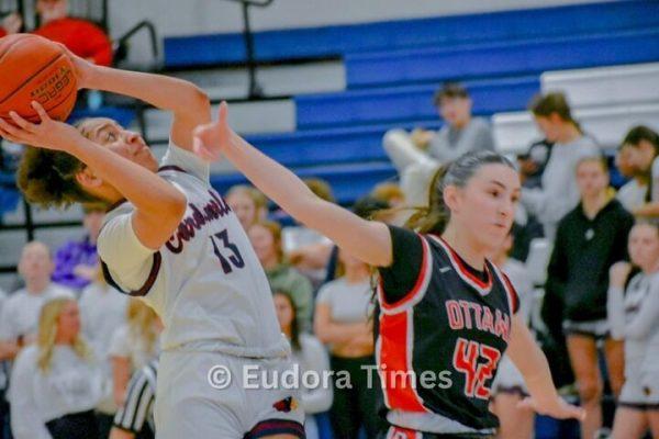 Freshman Avah Dye battles for a bucket Tuesday night against Ottawa. 
 
