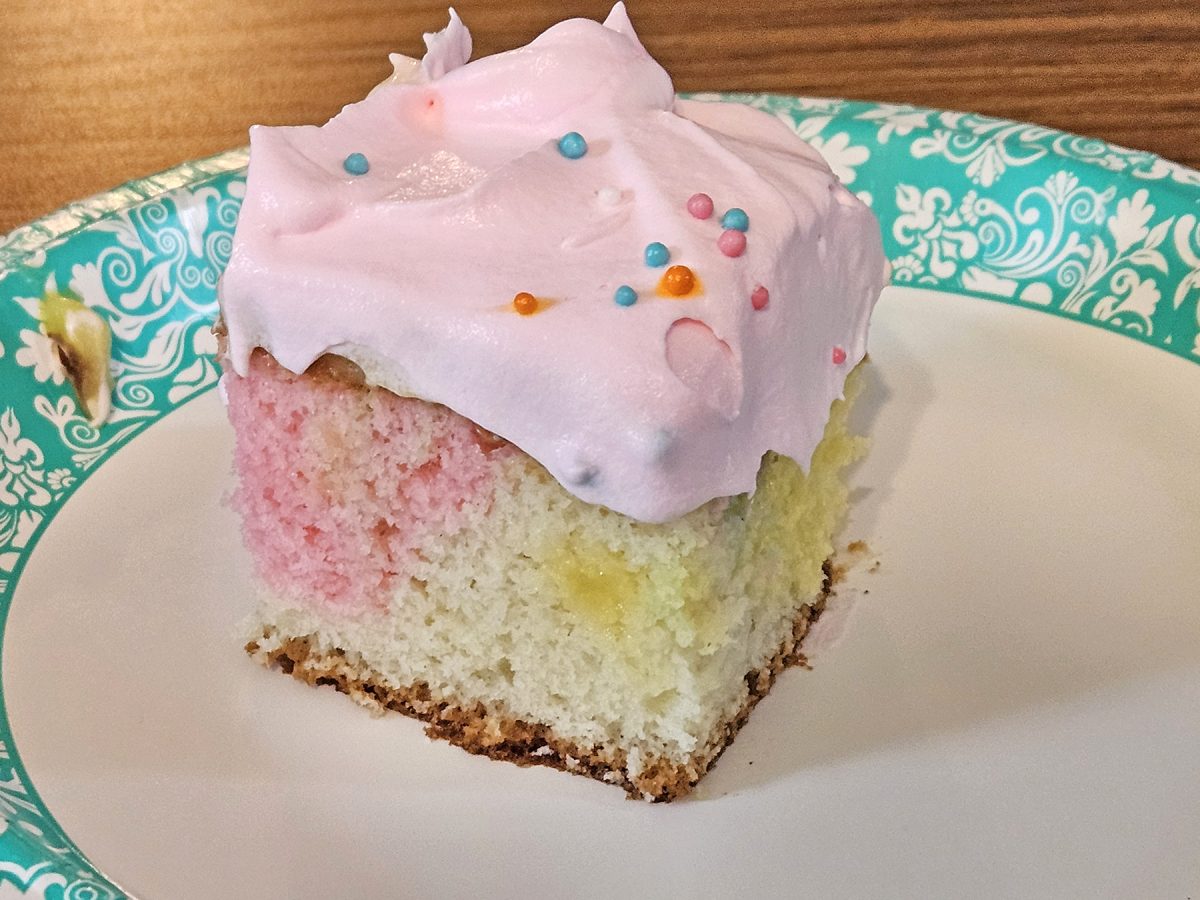 This poke cake is a super easy dessert to create, using all box mixes, but it’s also gorgeous, deliciously moist and can be customized for any occasion.