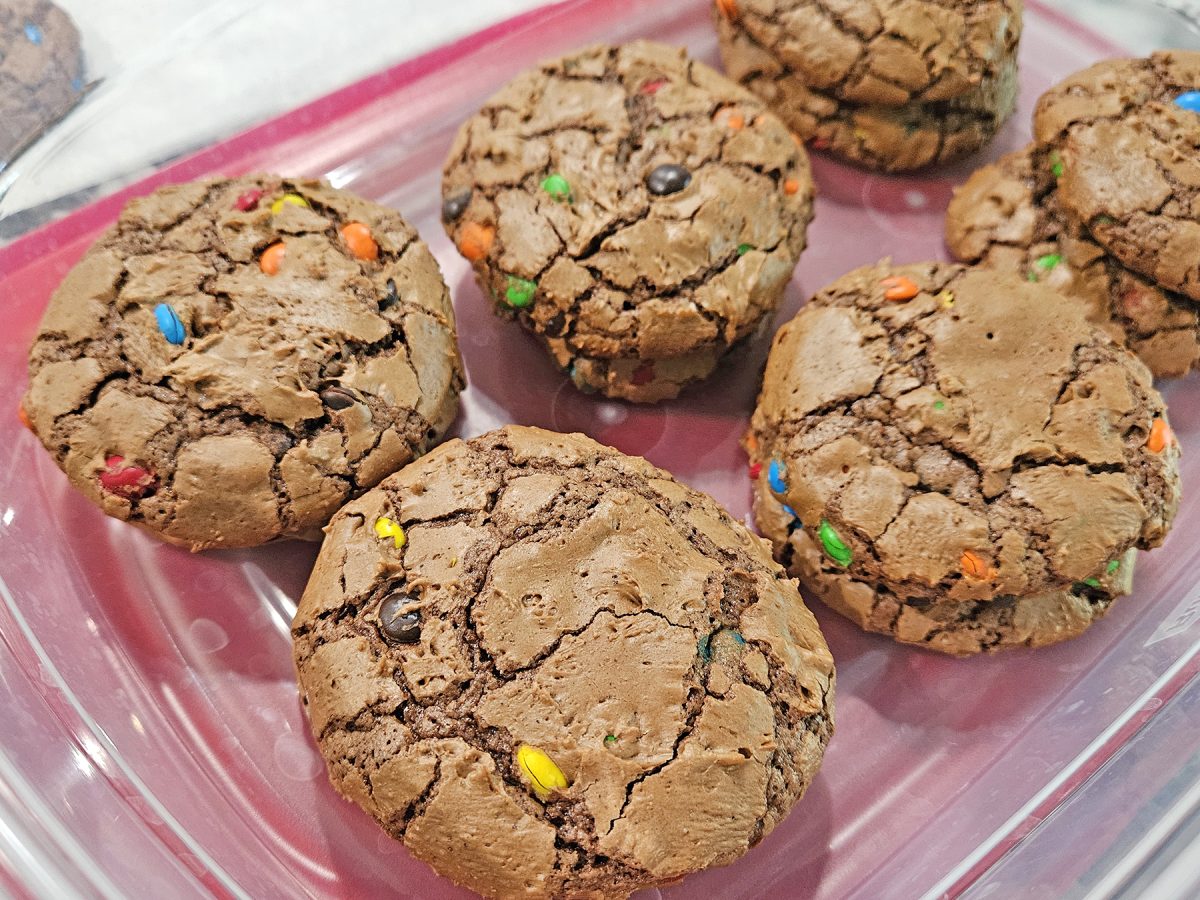 Brownie cookies are soft and chocolaty with a little crunch from mini M&Ms. They’re a great cookie to share with friends.