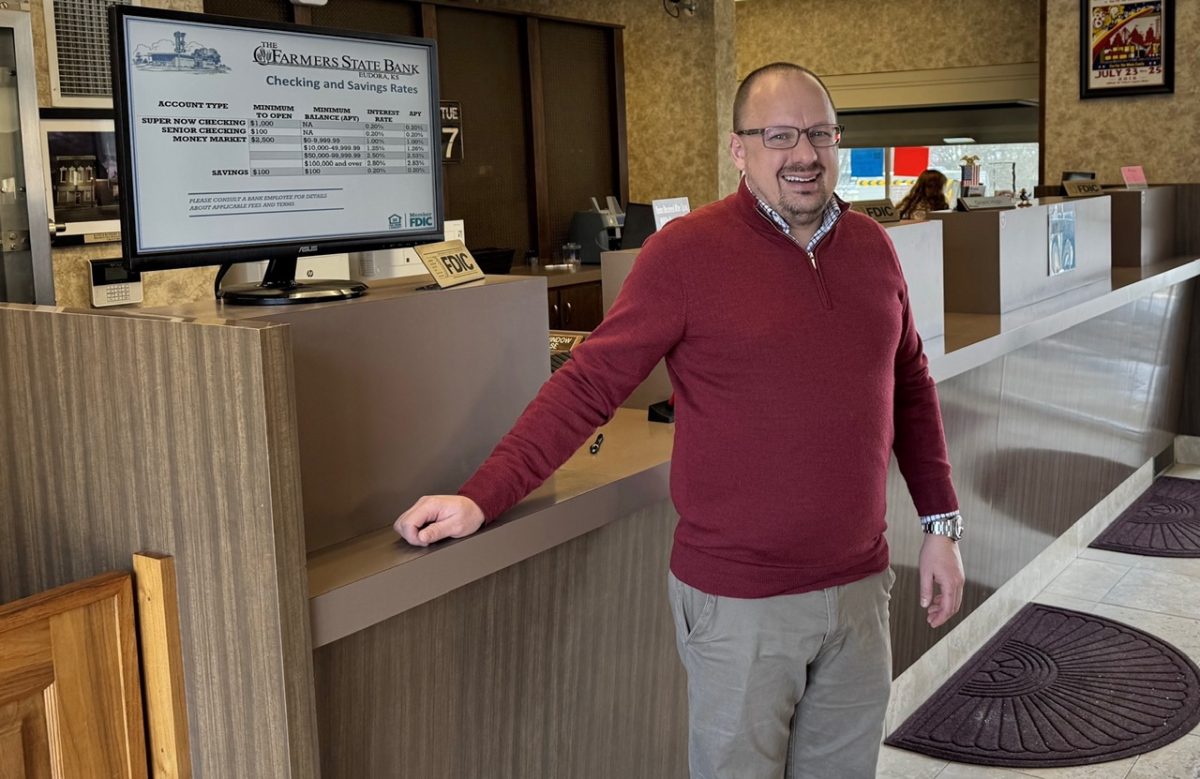 Grant High, assistant vice president of Farmers State Bank, said visitors to Eudora for the 2026 World Cup can withdraw U.S. currency with their debit cards after they arrive in the States.