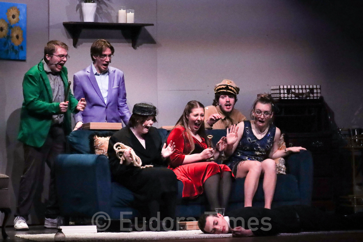 The cast of "Clue" rehearses Tuesday night for this year’s spring play. Performances will be offered Thursday, Saturday and Sunday (Feb. 19, 21 and 22).